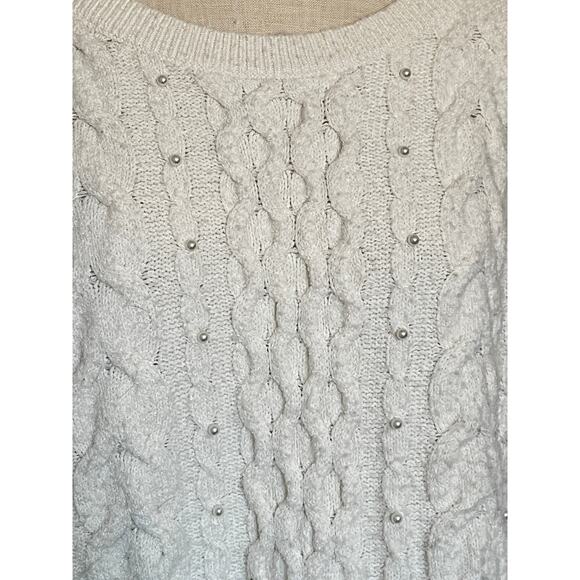 Ann Taylor Cream Sweater Pearl Cable Knit - Picture 2 of 6
